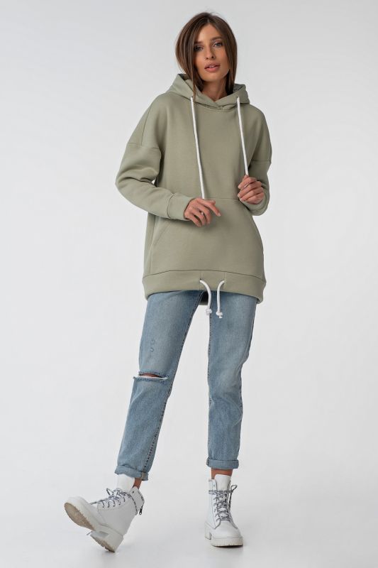 Warm over-size hooded hoodie in green futher