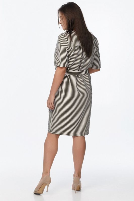 Khaki striped summer straight dress in large size