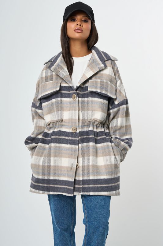 Coat with lining with plaid plaid placket