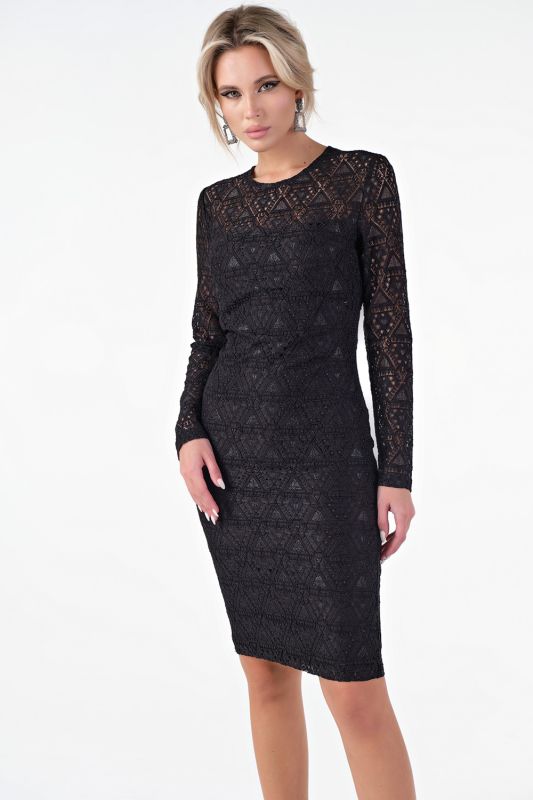 Black short lace tight dress with sleeves