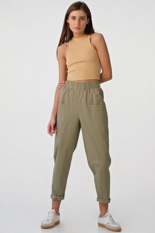 Summer pants banana pants with elastic band made of khaki cotton