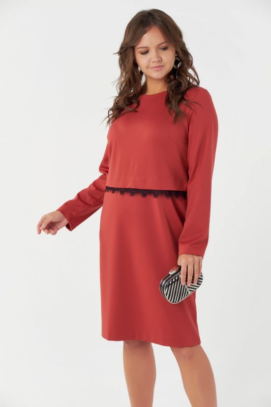 Terracotta long sleeve casual knit dress in large size