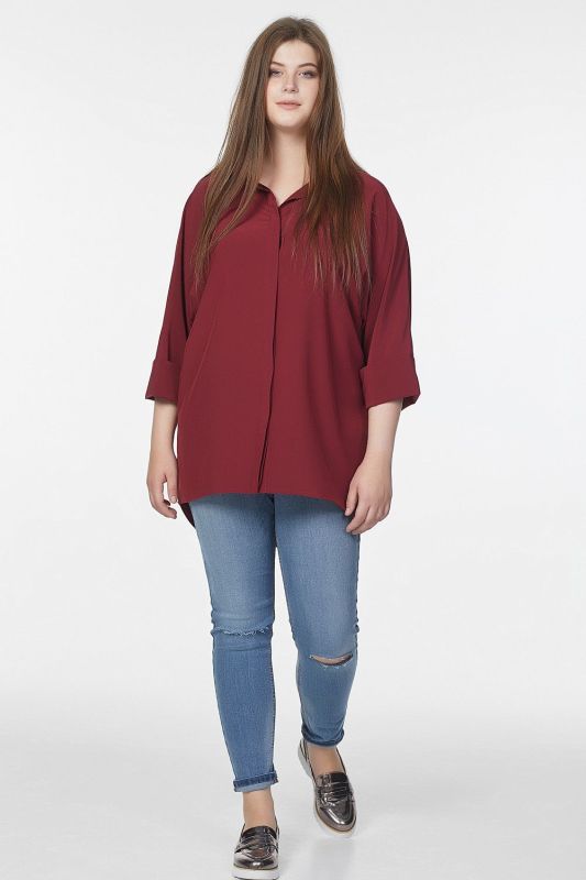 Oversize office blouse in big size burgundy