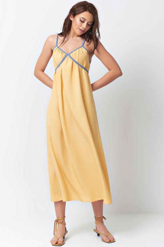 Summer dress with thin straps with ties yellow