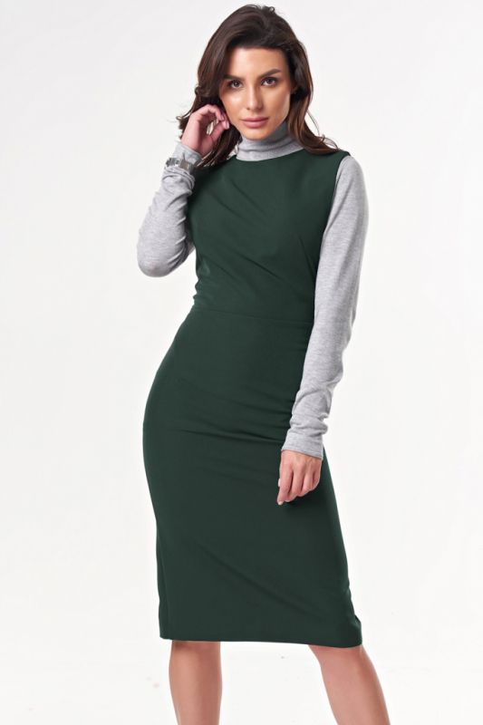 Office sundress made of suit fabric dark green