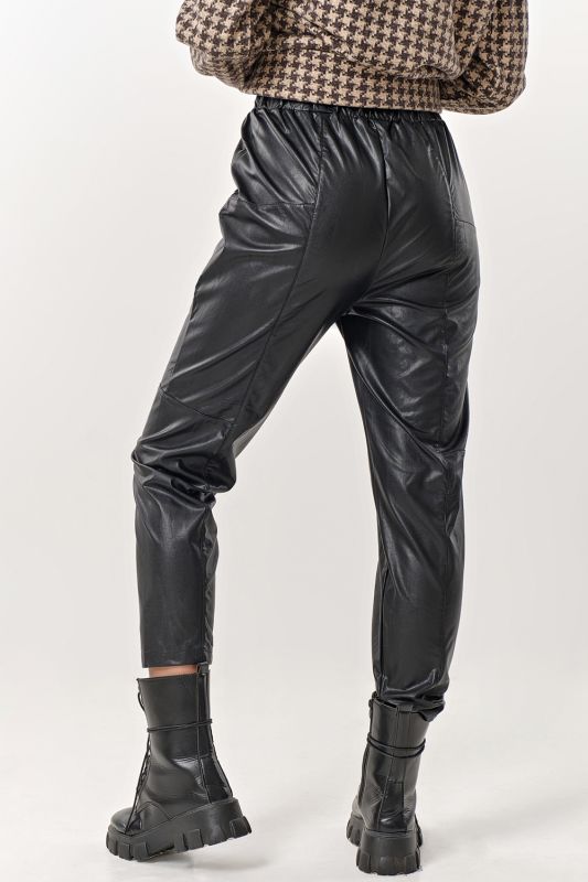 Black leather pants with elastic band