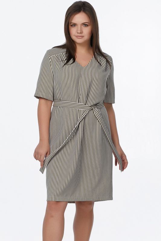 Khaki striped summer straight dress in large size