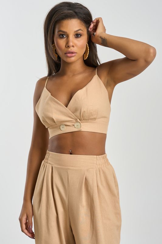 Linen top with adjustable straps beige