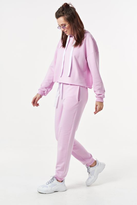 Sporty pant suit with futher hoodie pink