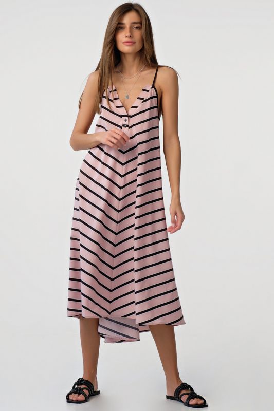 Black striped strappy loose midi dress on pink