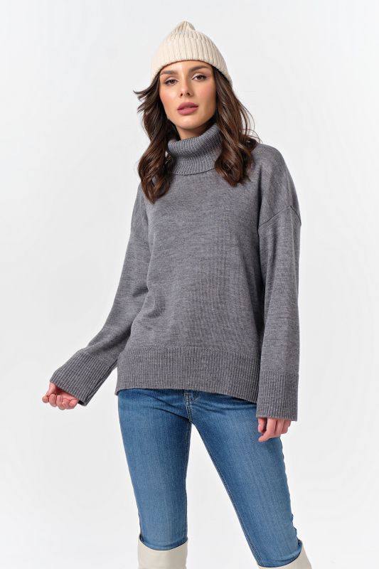 Grey Melange Wool Knitted Oversize Jumper