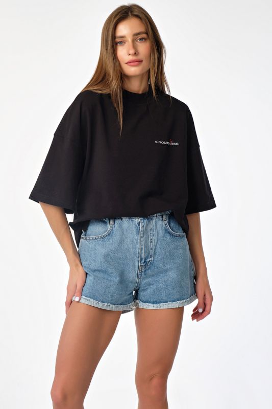 Oversize T-shirt with cotton lettering black