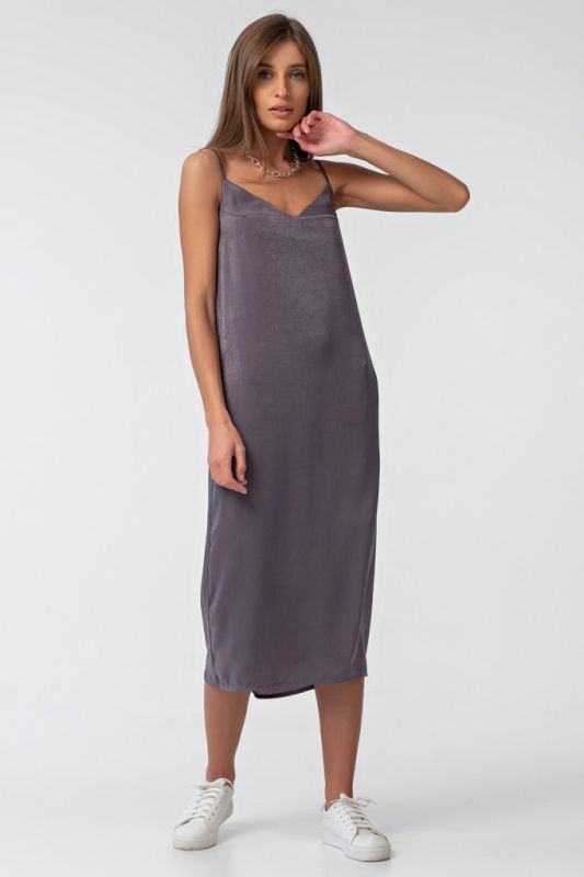 Lined silk midi combination dress gray