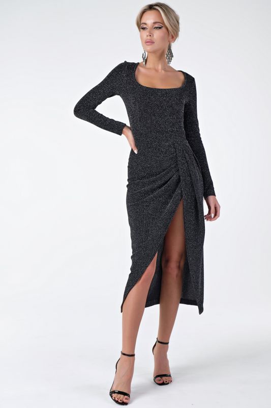 Black Lurex knitted dress of close-fitting silhouette