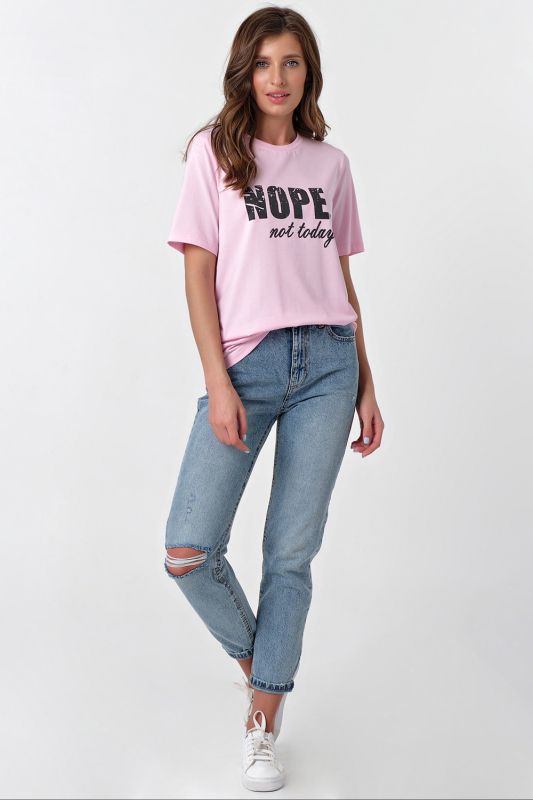 Basic knitted cotton oversize T-shirt in pink