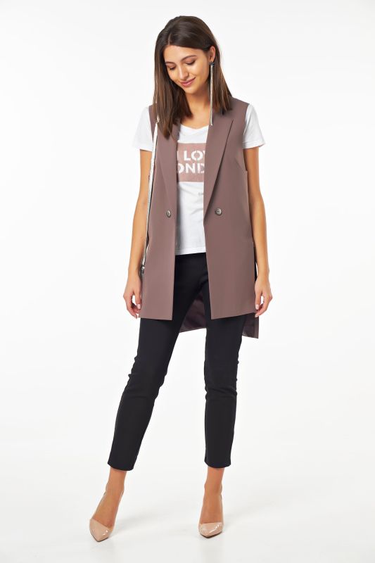 Long straight vest with slits on the sides of the suit fabric gray-brown