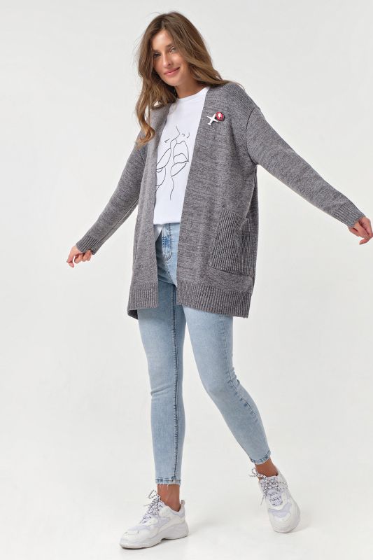 Knitted over-size cardigan without button light gray