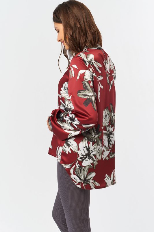 Straight blouse with wide sleeve with floral print on burgundy