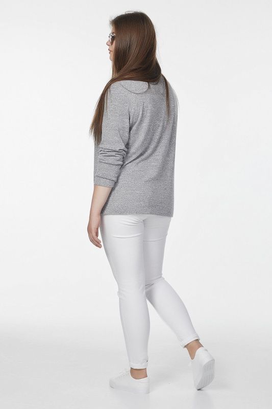 Long Sleeve Sporty knitted blouse in large size gray melange