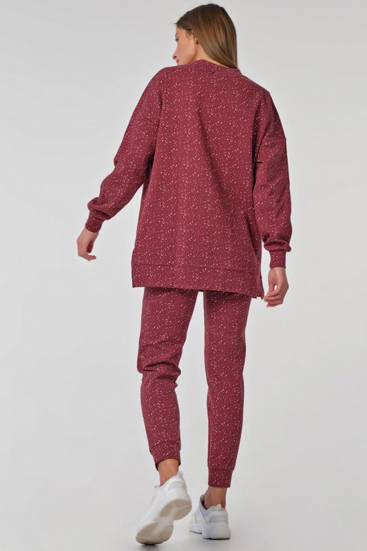 Casual over-size jersey burgundy speckled suit