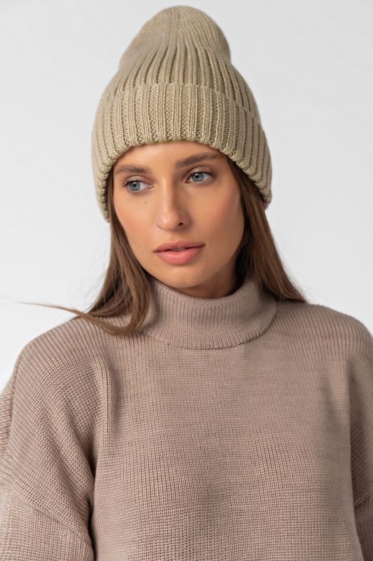 Knitted beanie hat with lapel latte