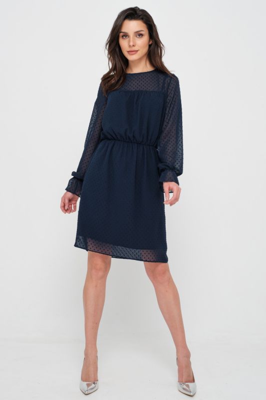 Long sleeve chiffon evening dress in navy blue