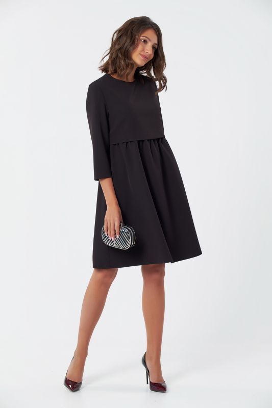 Black loose casual dress with gathers