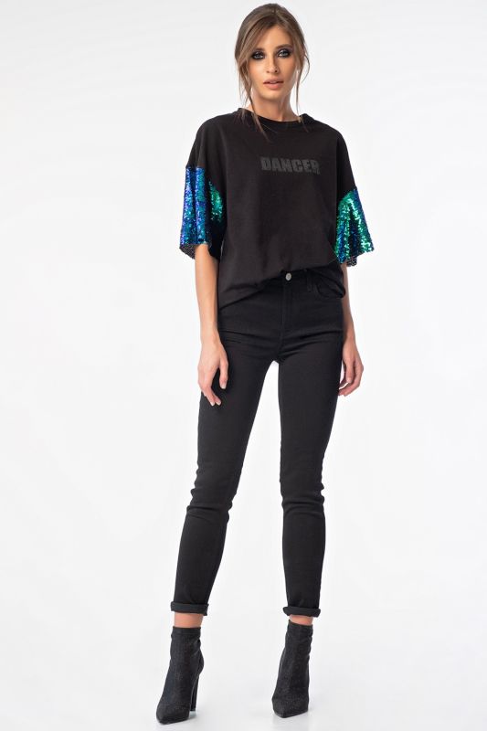 Oversize T-shirt with blue-green sequins