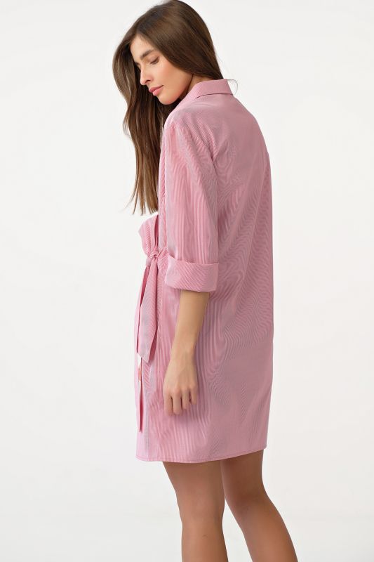 Short cotton striped shirt-dress on red