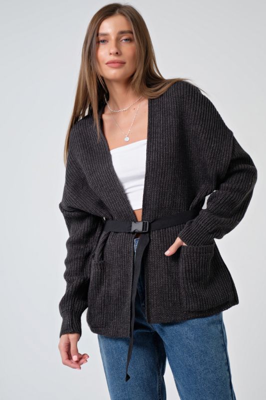 Warm knitted cardigan over-size gray melange