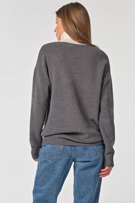 Knitted sweater straight two-color gray-white