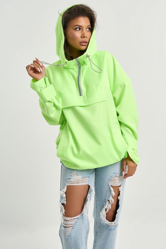 Lightweight hooded windbreaker in neon green