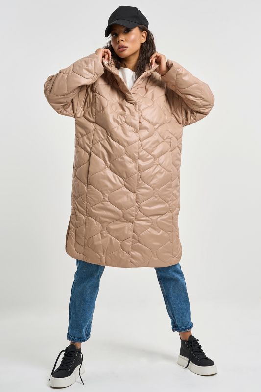 Hooded Quilted Coat Beige