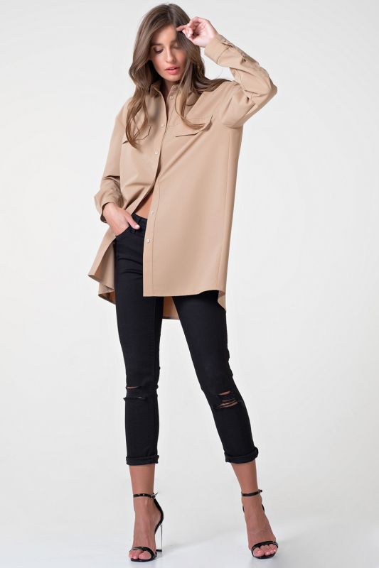 Beige Long Straight Oversize Shirt