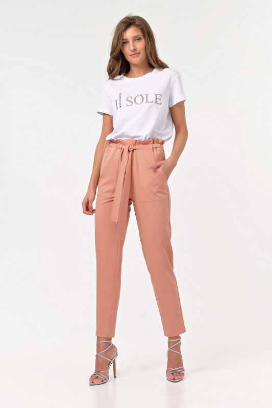 Summer pants with elastic band with pockets pink and peach