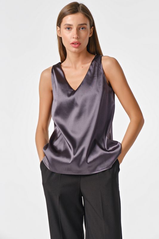 Satin basic top under jacket dark gray