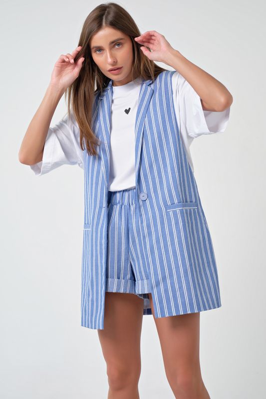 Long cotton striped summer vest on light blue