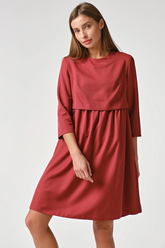 Casual loose dress with gathering at the waist dusty-red