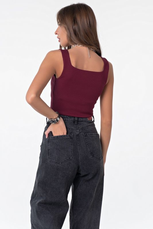 Cropped knitted top with straps in burgundy