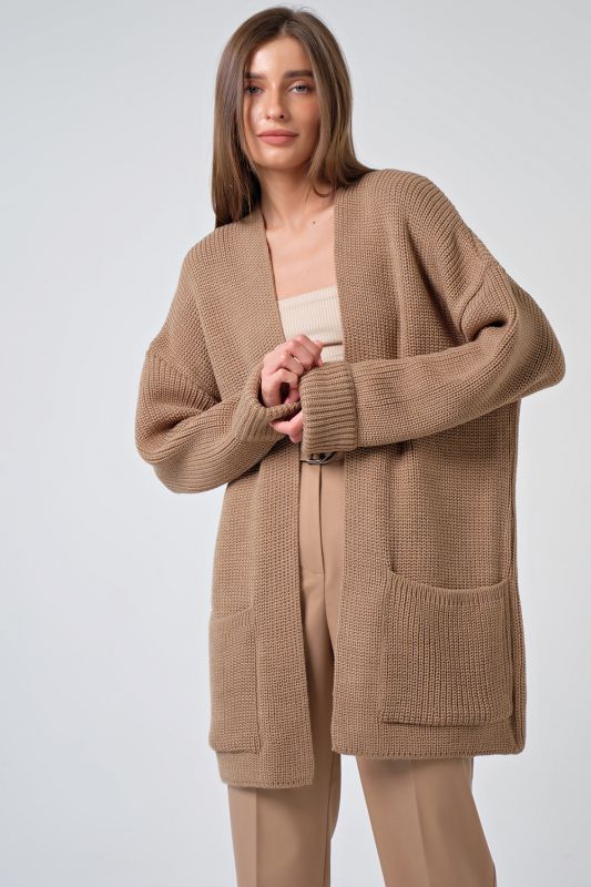 Cardigan knitted long over-size cardigan without clasp beige