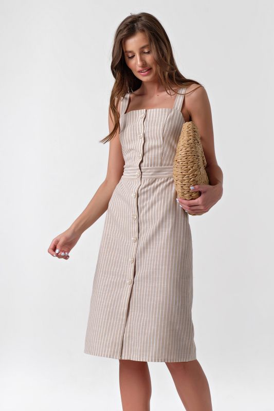 Open-back buttoned sundress with striped back on beige