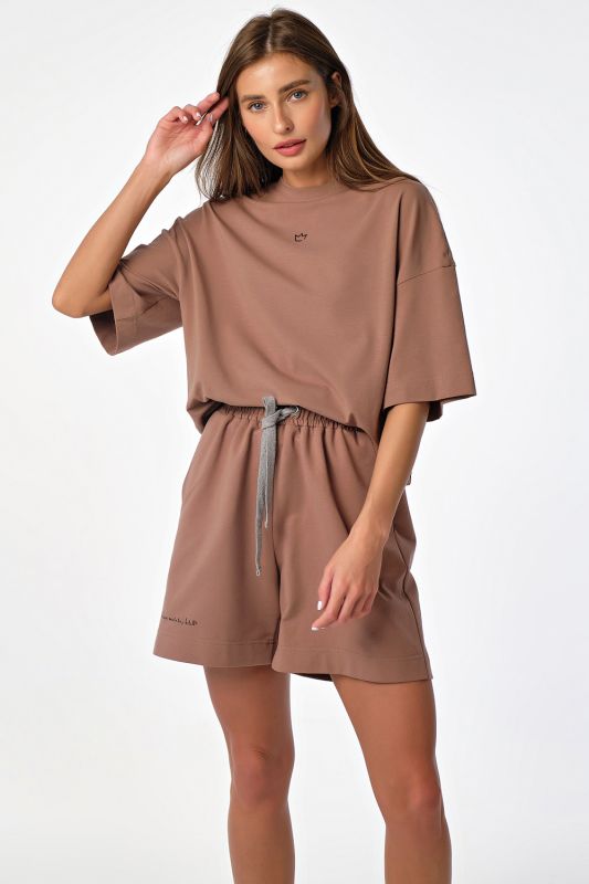 Summer sporty oversize suit with shorts Milk chocolate cotton shorts