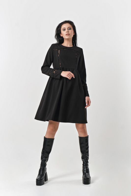 Casual loose long sleeve dress black