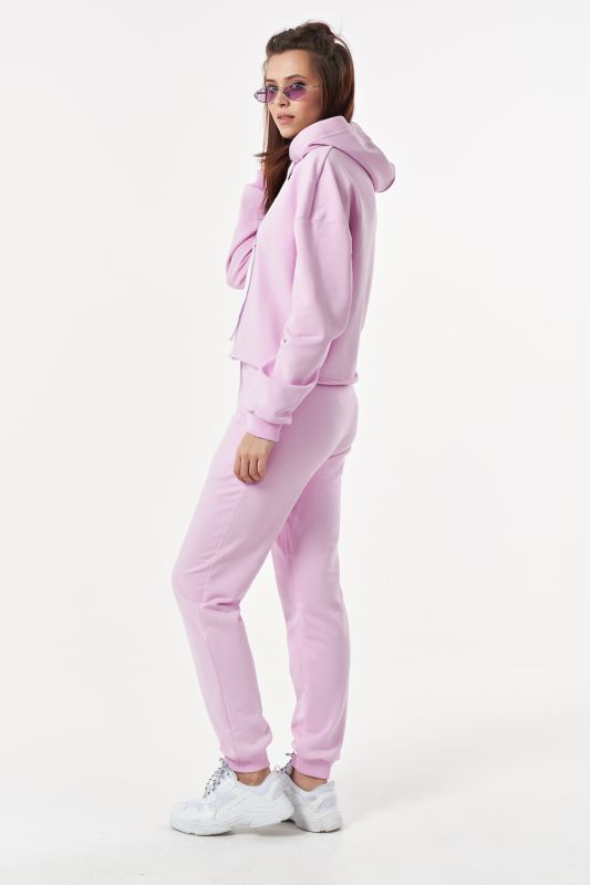 Sporty pant suit with futher hoodie pink