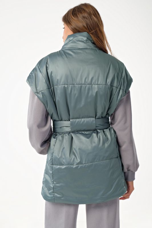 Zippered over-size insulated vest in gray-green