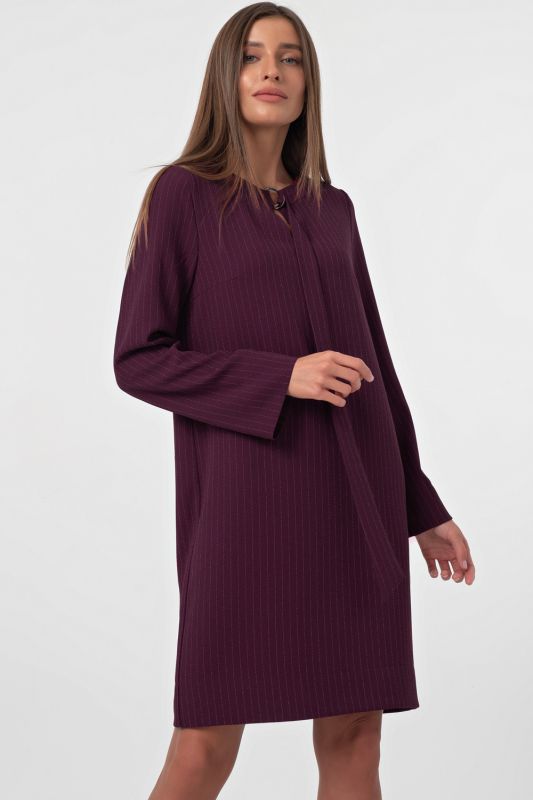 Casual straight dress with stripes on wine