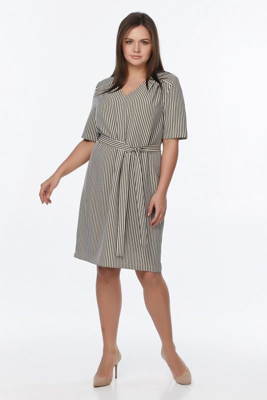 Khaki striped summer straight dress in large size