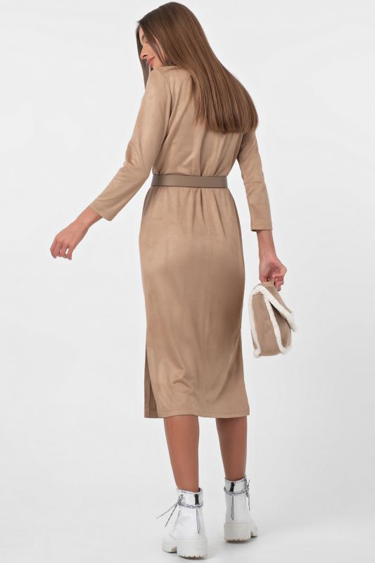 Sand suede midi dress with slits on the sides