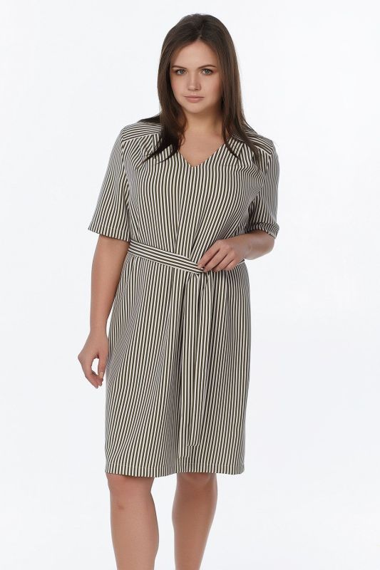 Khaki striped summer straight dress in large size