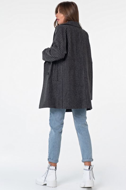 Semi-dress straight coat with stripes gray